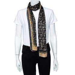 Pre Owned Fendi Black Sparkle Logo Monogram Silk Scarf