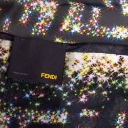 Pre Owned Fendi Black Sparkle Logo Monogram Silk Scarf