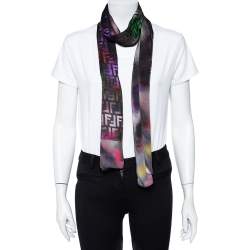 Pre Owned Fendi Multicolor Logo Monogram Silk Scarf