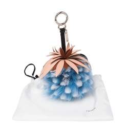 Pre Owned Fendi Blue Fur & Leather Pineapple Bag Charm