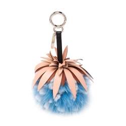 Pre Owned Fendi Blue Fur & Leather Pineapple Bag Charm