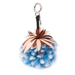 Pre Owned Fendi Blue Fur & Leather Pineapple Bag Charm
