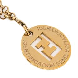 Pre Owned Fendi Collana Identification FF Gold Tone Pendant Necklace