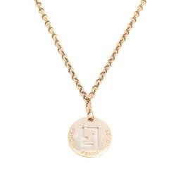 Pre Owned Fendi Collana Identification FF Gold Tone Pendant Necklace
