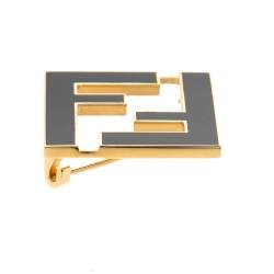 مملوكة مسبقًا Fendi Gold Tone Black Enamel FF Pin Brooch