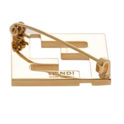مملوكة مسبقًا Fendi Gold Tone Black Enamel FF Pin Brooch