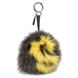 Pre Owned Fendi Grey Fox Fur Alphabet Pom-Pom Bag Charm
