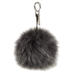 Pre Owned Fendi Grey Fox Fur Alphabet Pom-Pom Bag Charm