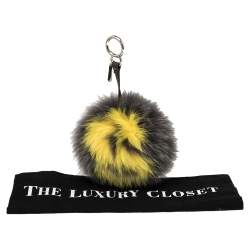 Pre Owned Fendi Grey Fox Fur Alphabet Pom-Pom Bag Charm