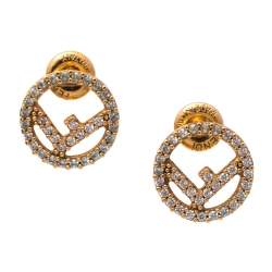 Fendi F is Fendi Crystal Gold Tone Stud Earrings