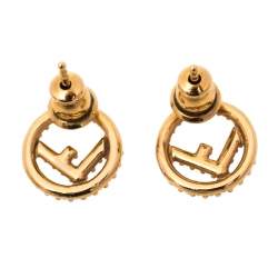 Fendi F is Fendi Crystal Gold Tone Stud Earrings