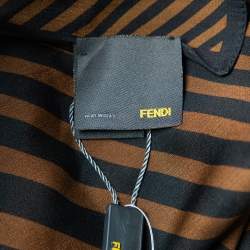 مملوكة مسبقًا وشاح فندي حرير كريب بني خطوط 