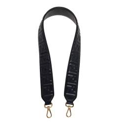 Pre Owned Fendi Black Zucca Embossed Leather Strap You Shoulder Bag Strap