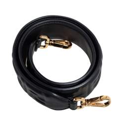 Pre Owned Fendi Black Zucca Embossed Leather Strap You Shoulder Bag Strap