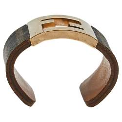 Pre Owned Fendi Zucca Canvas Gold Tone Open Cuff Bracelet