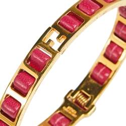 Pre Owned سوار فندي ذا فنديستا جلد وردي ومعدن ذهبي اللون مقاس كبير (لارج)