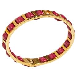 Pre Owned سوار فندي ذا فنديستا جلد وردي ومعدن ذهبي اللون مقاس كبير (لارج)