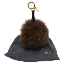 Pre Owned Fendi Brown Fox Fur Pom Pom Bag Charm