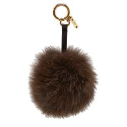 Pre Owned Fendi Brown Fox Fur Pom Pom Bag Charm