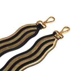 Pre Owned Fendi Gold/Black Leather Wave Stripe Strap You Shoulder Bag Strap