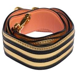 Pre Owned Fendi Gold/Black Leather Wave Stripe Strap You Shoulder Bag Strap