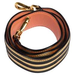 Pre Owned Fendi Gold/Black Leather Wave Stripe Strap You Shoulder Bag Strap
