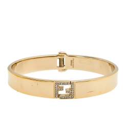 Fendi Fendista Crystal Logo Gold Tone Cuff Bracelet