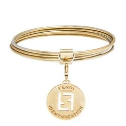 Fendi Gold Tone Logo Charm Bangle 