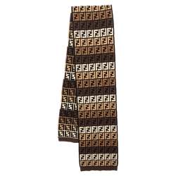 مملوكة مسبقًا Fendi Brown Zucca Intarsia Knit Wool Blend Scarf