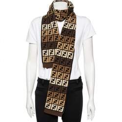 مملوكة مسبقًا Fendi Brown Zucca Intarsia Knit Wool Blend Scarf