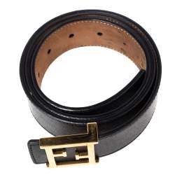 Pre Owned حزام فندي جلد أسود بإبزيم FF شعار الماركة 85 سم  