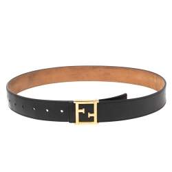 Pre Owned حزام فندي جلد أسود بإبزيم FF شعار الماركة 85 سم  