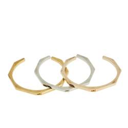 Pre Owned طقم ثلاثة أساور فندي باغت بطراز مفتوح ثنائي اللون مقاس كبير - لارج