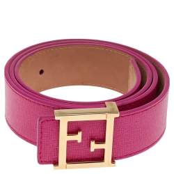 Pre Owned Fendi Pink Leather FF Logo Buckle Belt 90 CM