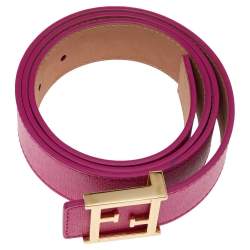 Pre Owned Fendi Pink Leather FF Logo Buckle Belt 90 CM