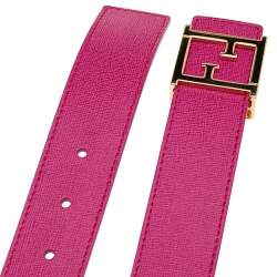 Pre Owned Fendi Pink Leather FF Logo Buckle Belt 90 CM