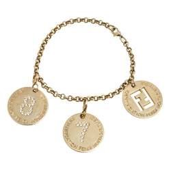 Fendi Gold Tone Crystal Numbers Identification Charm Bracelet