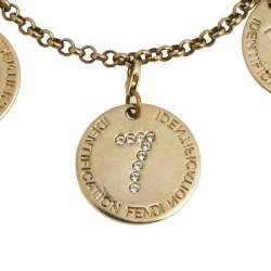 Fendi Gold Tone Crystal Numbers Identification Charm Bracelet