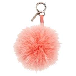 Pre Owned Fendi Pink Fox Fur Pom Pom Bag Charm