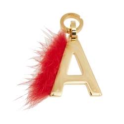 Pre Owned Fendi ABClick Letter A Gold Tone & Mink Fur Charm