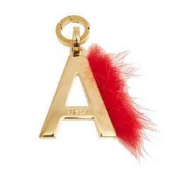 Pre Owned Fendi ABClick Letter A Gold Tone & Mink Fur Charm