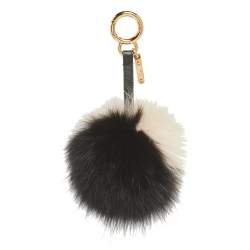 Pre Owned Fendi Monochrome Fox Fur Pom Pom Bag Charm