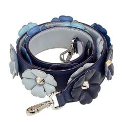 Pre Owned Fendi Blue Leather Flowerland Strap You Shoulder Strap