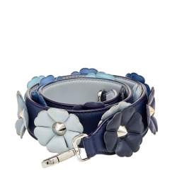 Pre Owned Fendi Blue Leather Flowerland Strap You Shoulder Strap