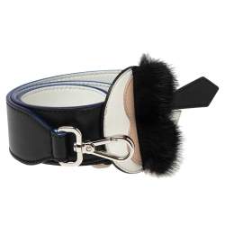 Pre Owned Fendi Black/White Leather & Mink Yukarito Karl Lagerfeld Shoulder Strap