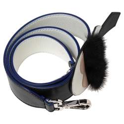 Pre Owned Fendi Black/White Leather & Mink Yukarito Karl Lagerfeld Shoulder Strap