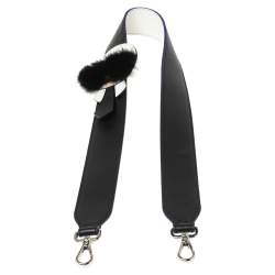 Pre Owned Fendi Black/White Leather & Mink Yukarito Karl Lagerfeld Shoulder Strap