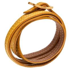 Pre Owned Fendi Yellow/Brown Reversible Leather "Ff" Logo Wrap Necklace Bracelet