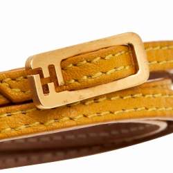 Pre Owned Fendi Yellow/Brown Reversible Leather "Ff" Logo Wrap Necklace Bracelet