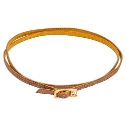 Pre Owned Fendi Yellow/Brown Reversible Leather "Ff" Logo Wrap Necklace Bracelet